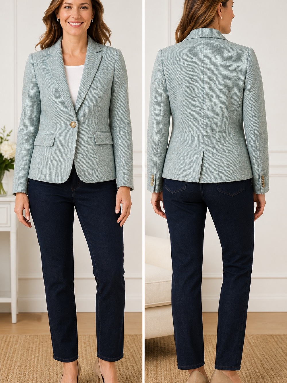 Talbots Petite Wool Blend Herringbone Blazer Size‎ 10P